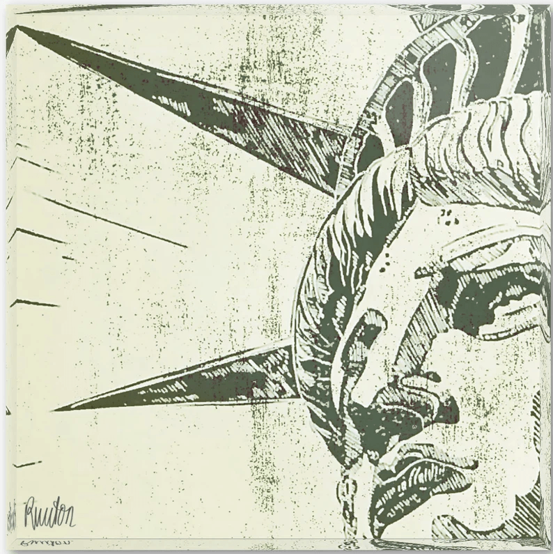 Acrylglas-Block der New Yorker "Lady Liberty" Freiheitsstatue. 2 Farben-Druck in Sand-Grau. Hochwertige Druckqualität – perfekt für New York-Fans! vom Künstler signiert und mit Zertifikat. Limitierte Ausgabe, in 2 Größen.