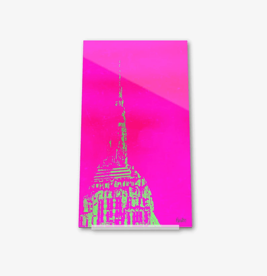Acrylglas-Aufsteller Empire State Building in hochwertiger Druckqualität – perfekt für New York-Fans! Pinkfarbener Druck vom Original, vom Künstler signiert und mit Zertifikat. Limitierte Ausgabe, in 2 Größen erhältlich
