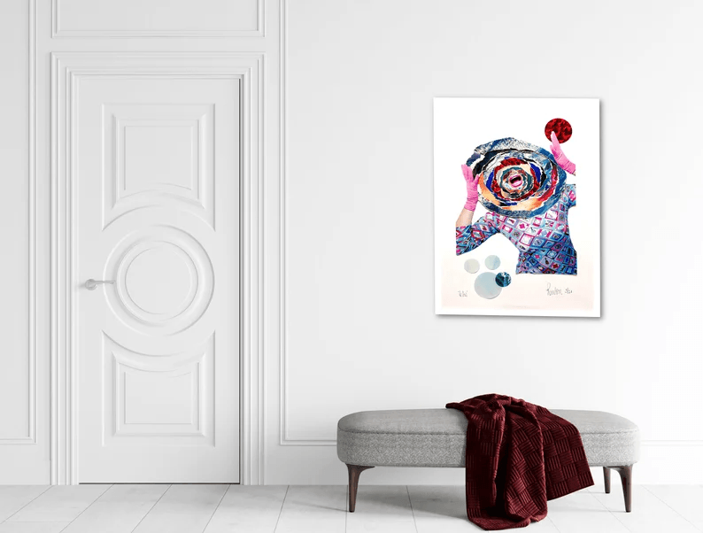 Poster Collage "Le Cris" in hochwertiger Fine Art Print - ein Blickfang für jeden Collage-Fan! Mehrfarbener-Druck vom Original auf weißem Hahnemühle Papier, vom Künstler signiert und Zertifiziert.  in 4 Größen erhältlich