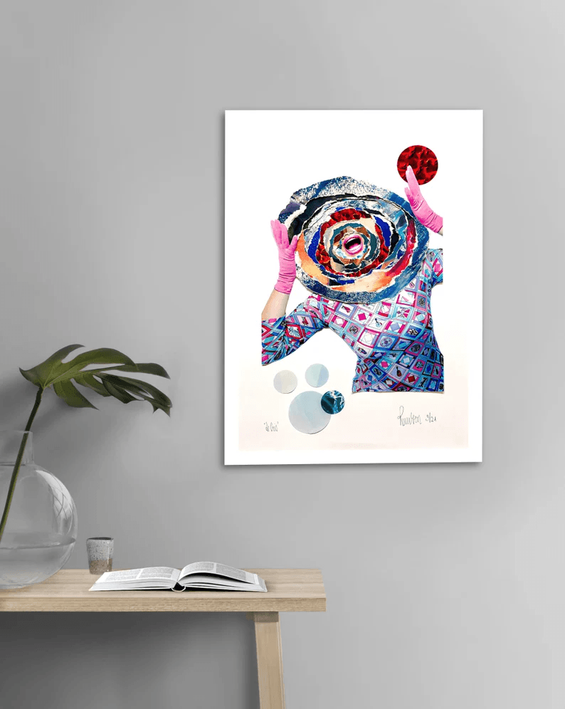 Poster Collage "Le Cris" in hochwertiger Fine Art Print - ein Blickfang für jeden Collage-Fan! Mehrfarbener-Druck vom Original auf weißem Hahnemühle Papier, vom Künstler signiert und Zertifiziert.  in 4 Größen erhältlich