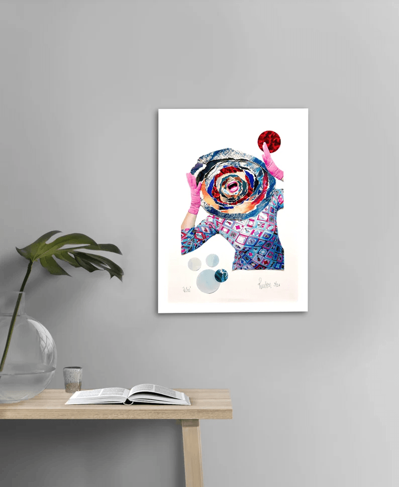 Poster Collage "Le Cris" in hochwertiger Fine Art Print - ein Blickfang für jeden Collage-Fan! Mehrfarbener-Druck vom Original auf weißem Hahnemühle Papier, vom Künstler signiert und Zertifiziert.  in 4 Größen erhältlich