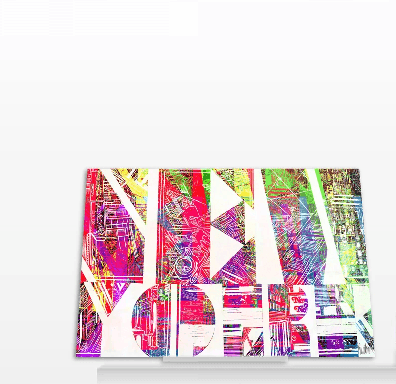 Acrylglas-Aufsteller "New York" Grafik in hochwertiger Druckqualität – perfekt für New York-Fans! Mehrfarbiger-Druck vom Original, vom Künstler signiert und mit Zertifikat. Limitierte Ausgabe,  in 4 Größen erhältlich