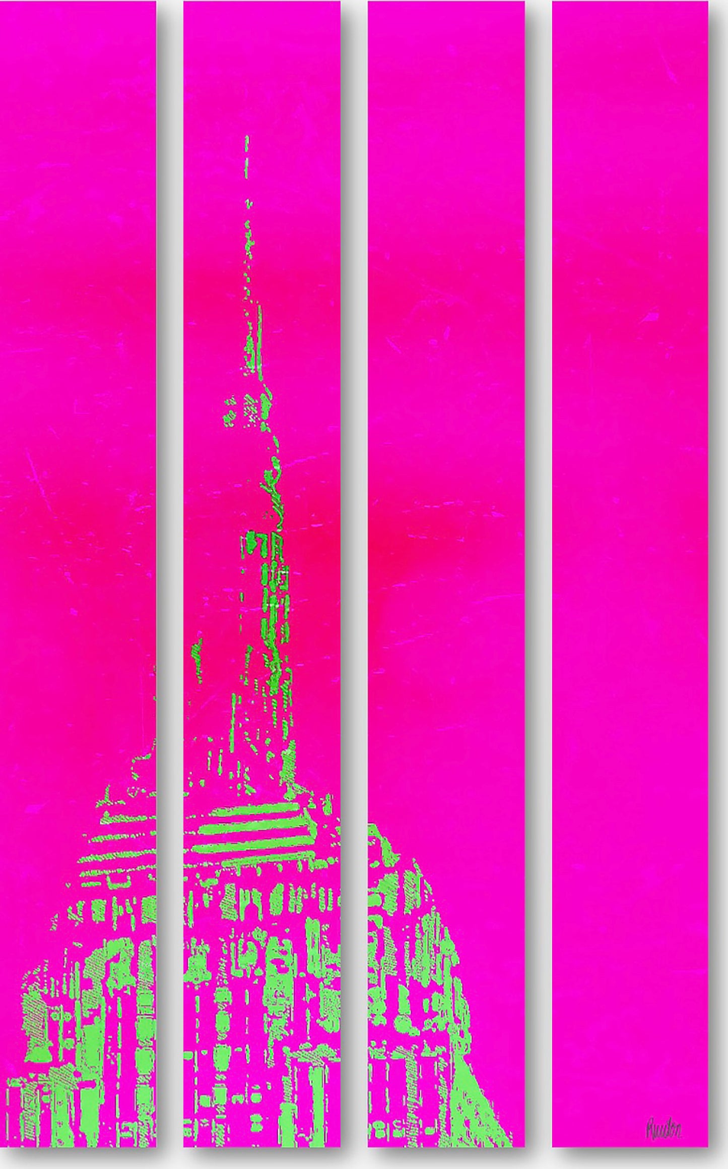 New York City Empire State Building in Pink und Lemon-Gelb auf hochwertigem Alu-Dibond, als Blickfang in 4 Teilen, premium Druckqualität - ein absolutes Highlight für New York Fans! vom Künstler signiert und zertifiziert. 20221038